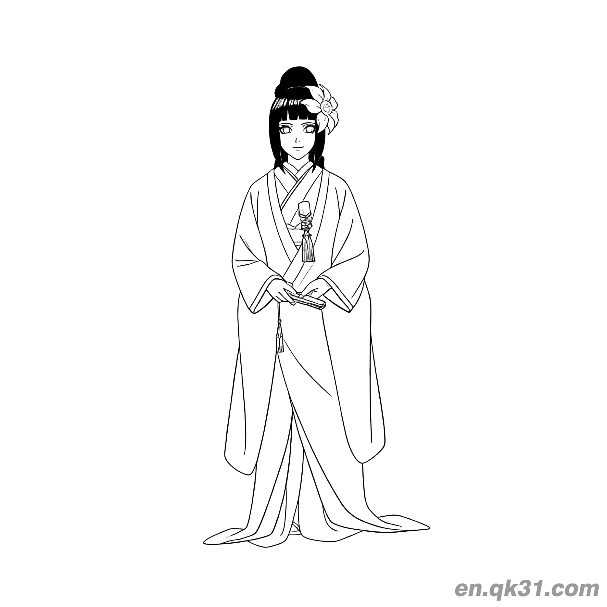 免费 日向雏田和服装扮火影忍者涂色页 简笔画涂色页