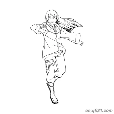 日向雏田跳跃手印战斗火影忍者涂色页 – 免费可打印简笔画涂色画
