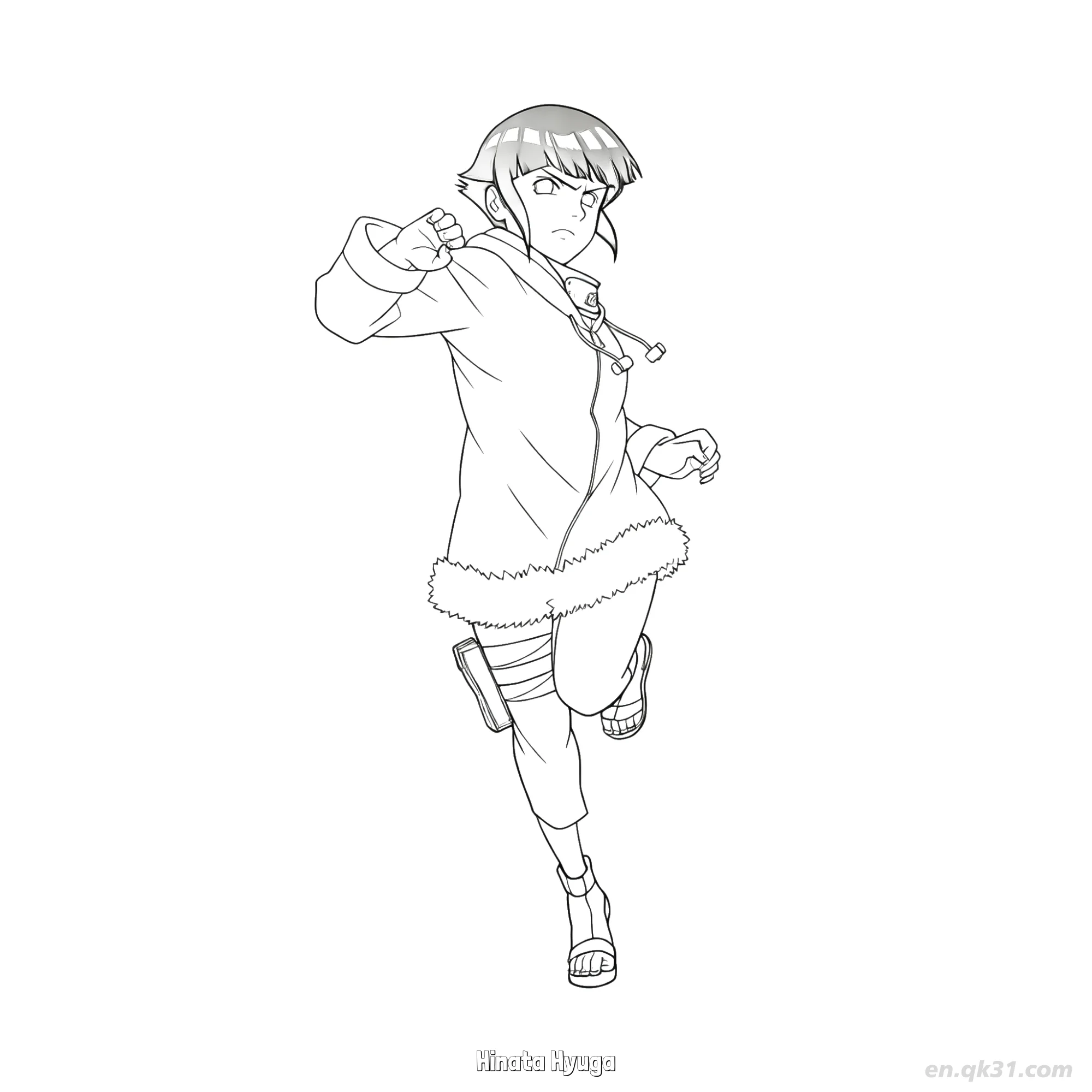 免费 日向雏田短发动态出拳火影忍者涂色页  简笔画涂色页
