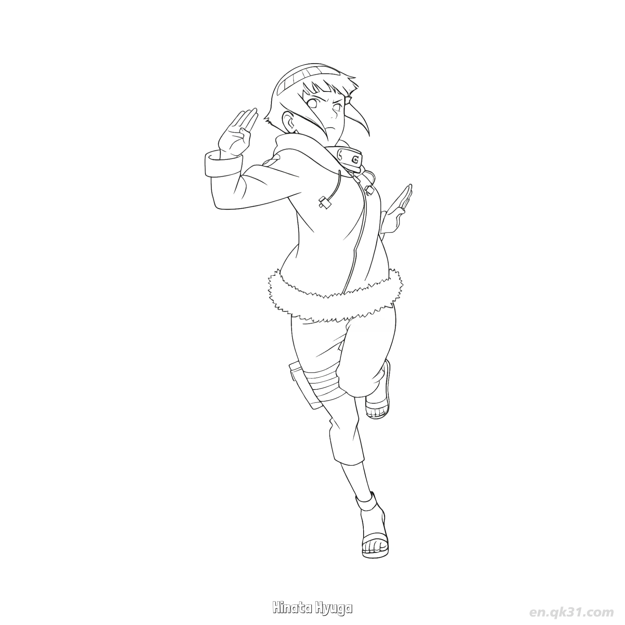 免费 日向雏田短发奔跑动作火影忍者涂色页  简笔画涂色页