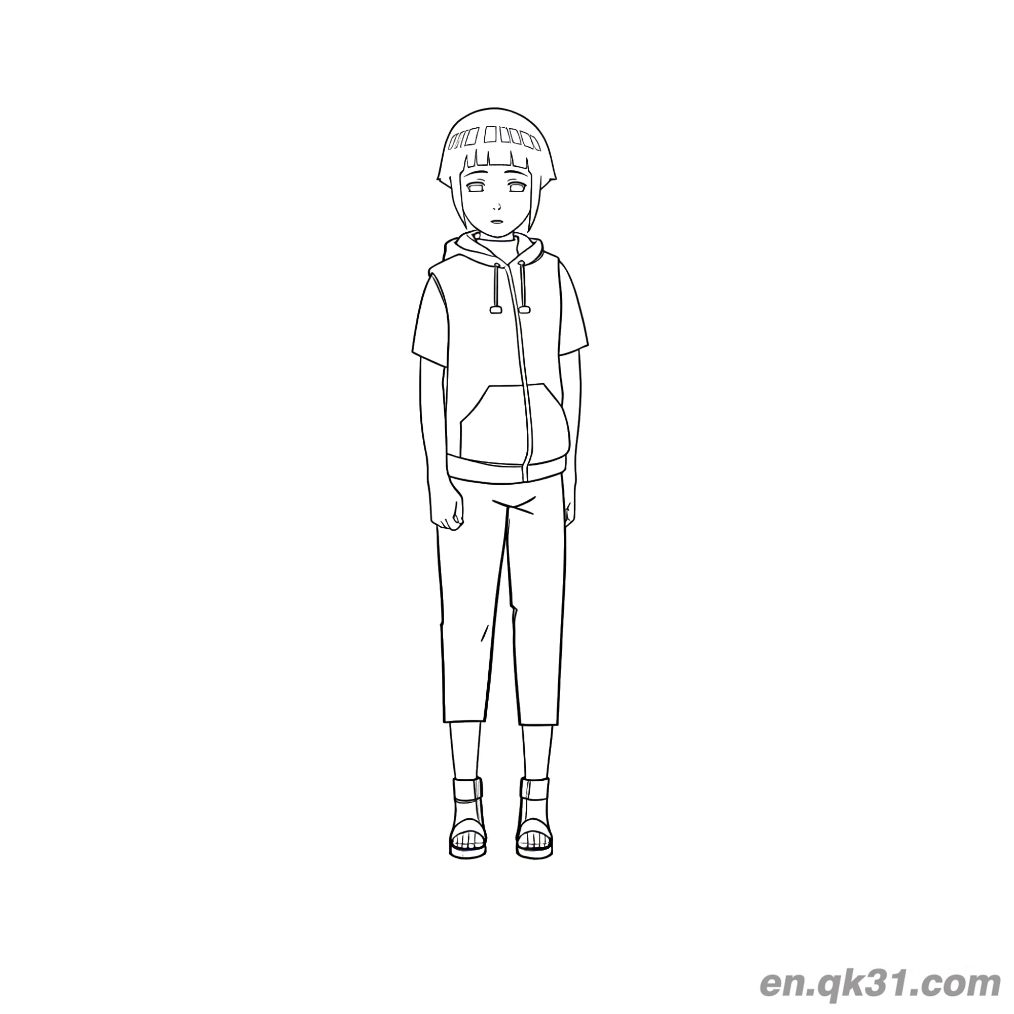 免费 日向雏田短袖连帽衫火影忍者涂色页 简笔画涂色页