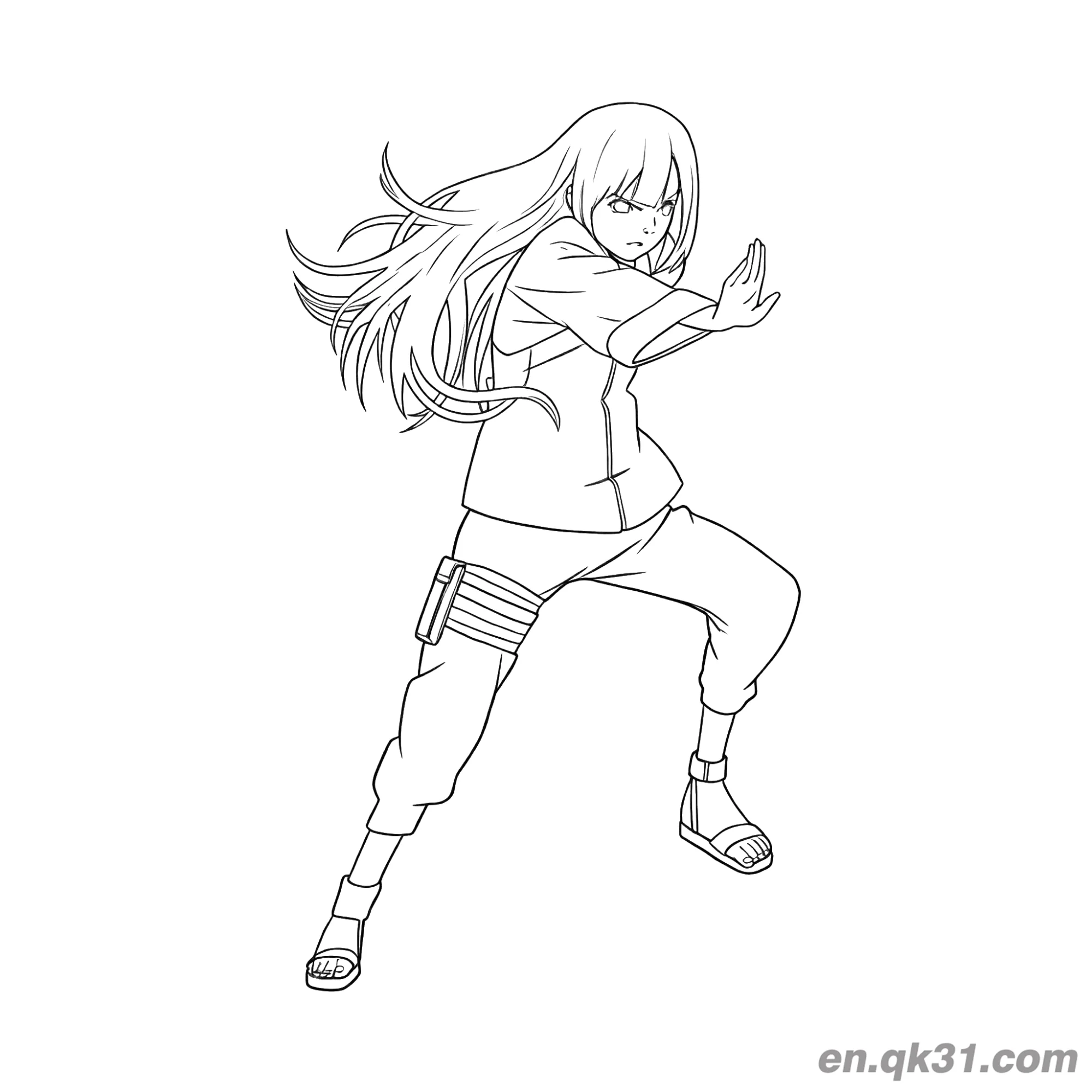 免费 日向雏田侧面战斗姿势火影忍者涂色页 简笔画涂色页