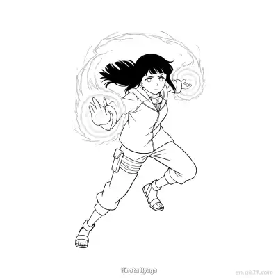 日向雏田双狮拳术火影忍者涂色页  – 免费可打印简笔画涂色画