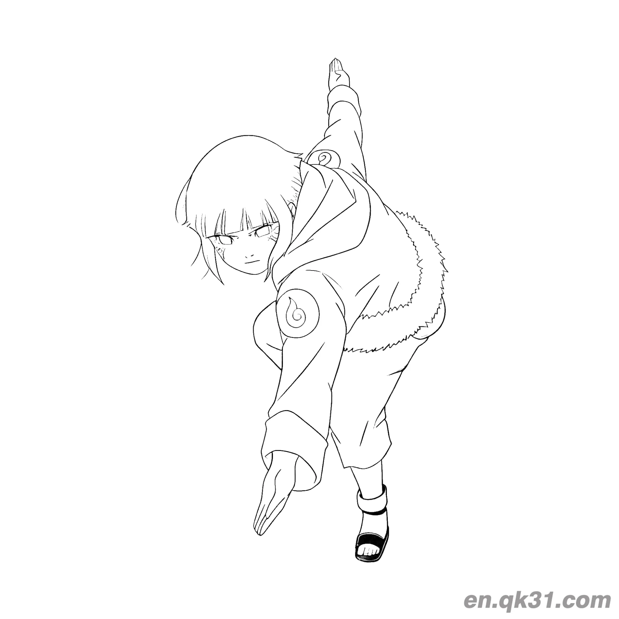 免费 日向雏田冬季装扮俯冲战斗火影忍者涂色页 简笔画涂色页