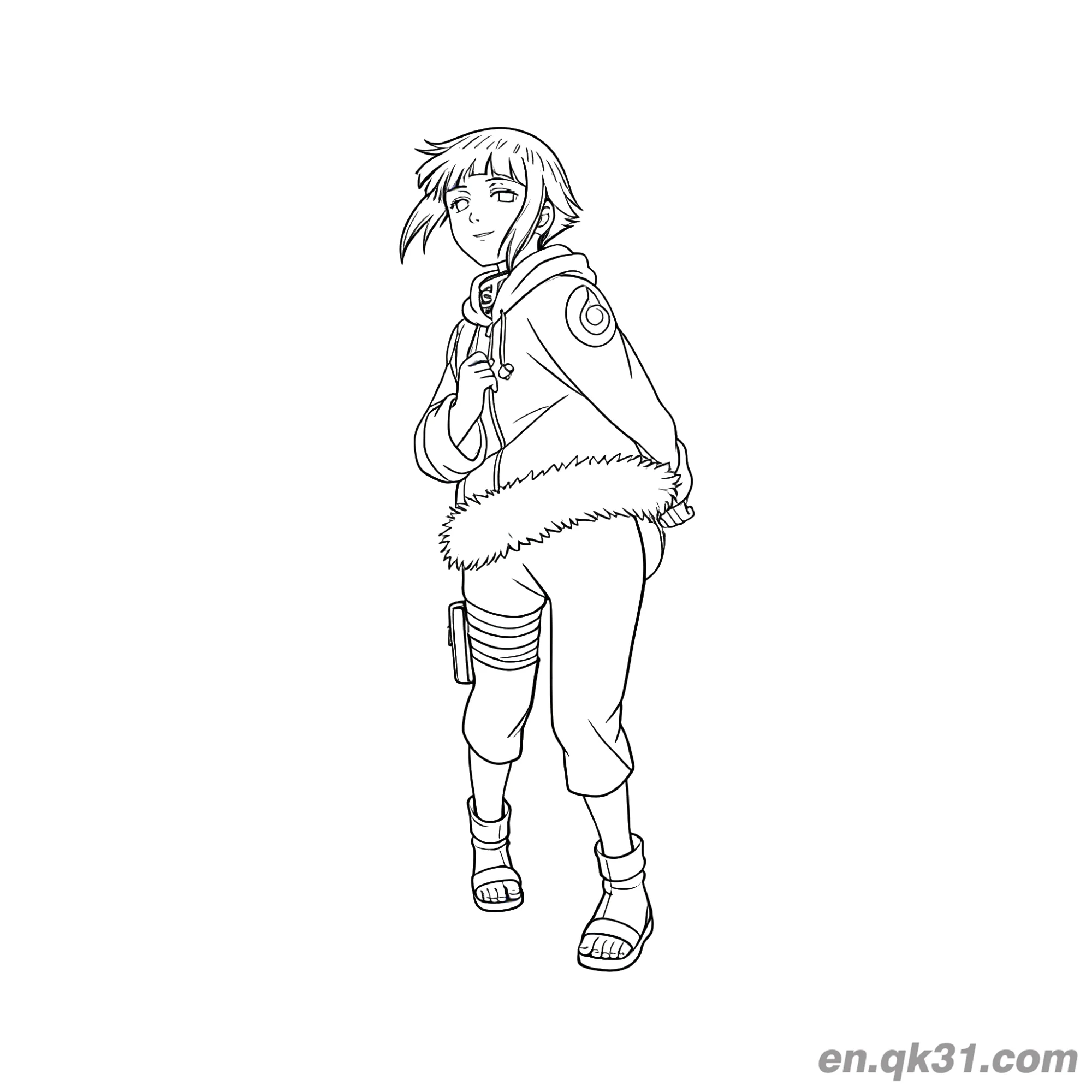 免费 日向雏田冬季装扮俏皮姿势火影忍者涂色页 简笔画涂色页