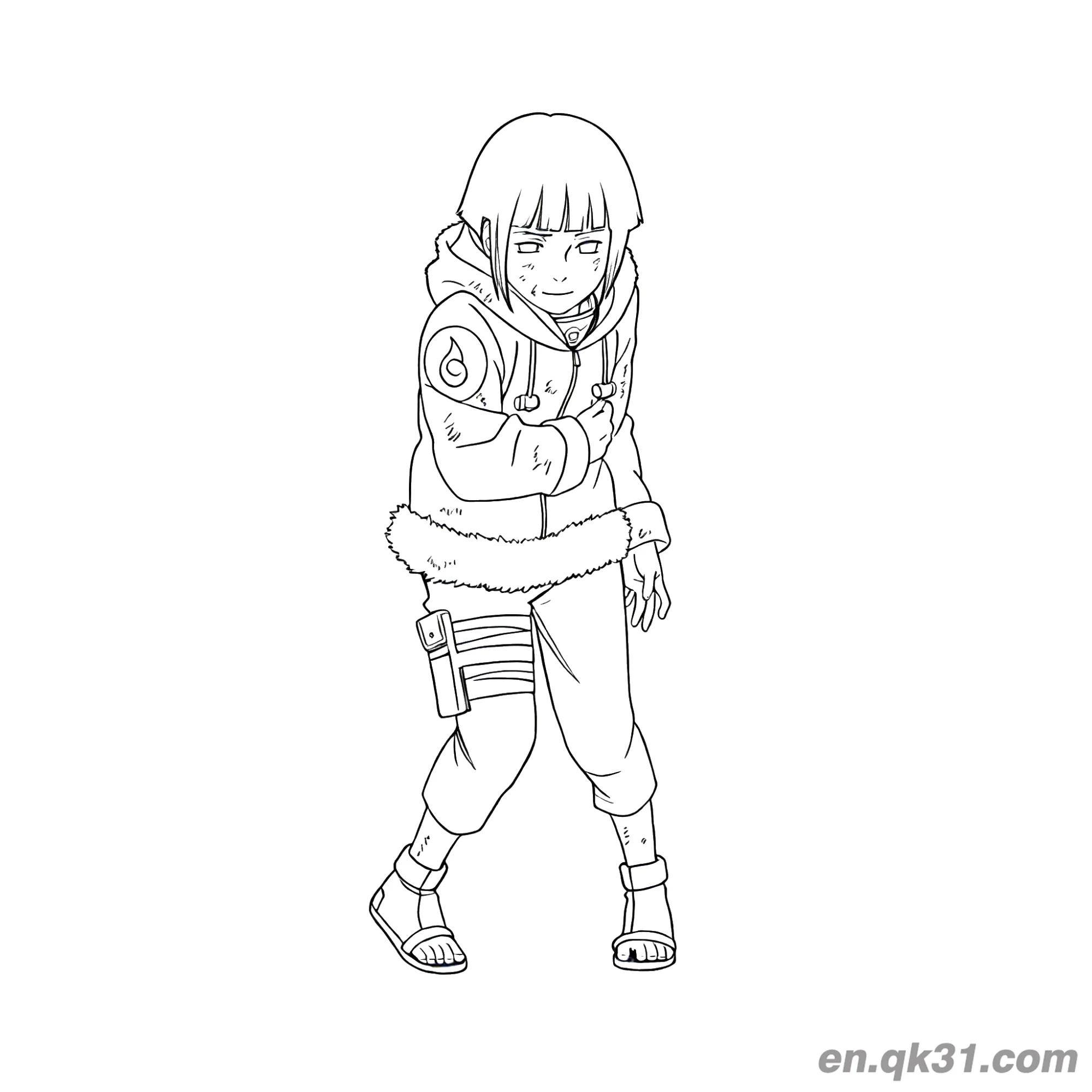 免费 日向雏田冬季装扮行走火影忍者涂色页 简笔画涂色页