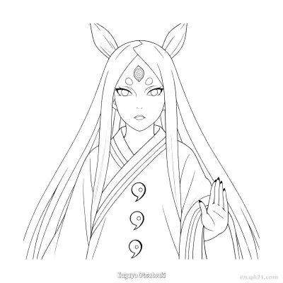 大筒木辉夜长发特写火影忍者涂色页  – 免费可打印简笔画涂色画