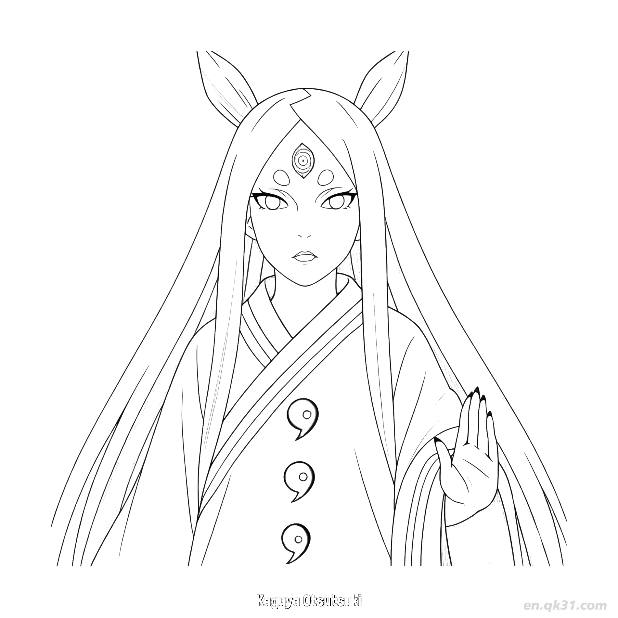 免费 大筒木辉夜长发特写火影忍者涂色页  简笔画涂色页