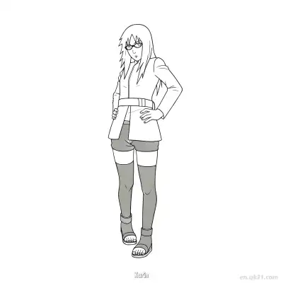 香燐叉腰全身火影忍者涂色页  – 免费可打印简笔画涂色画