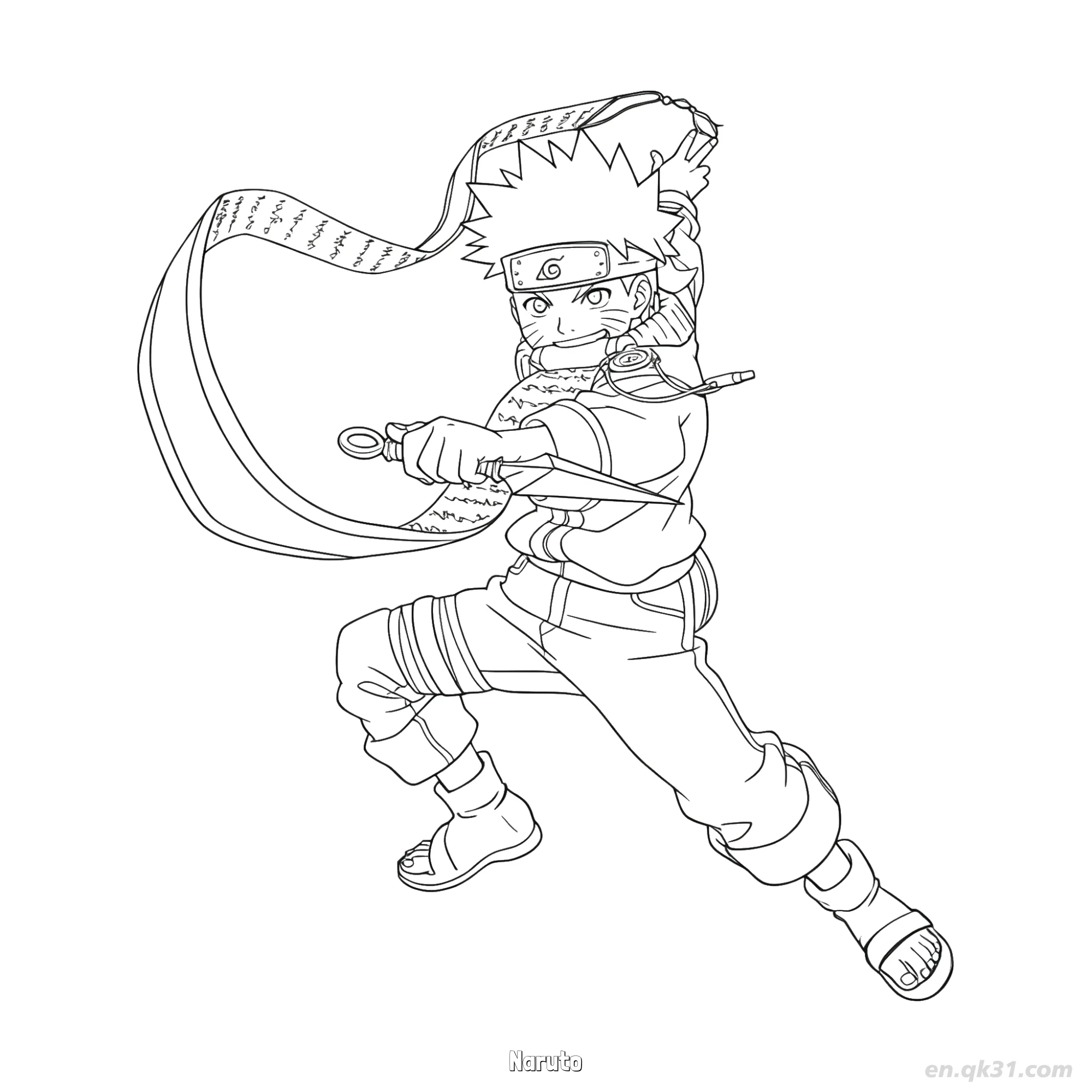 免费 鸣人九尾查克拉模式火影忍者涂色页  简笔画涂色页