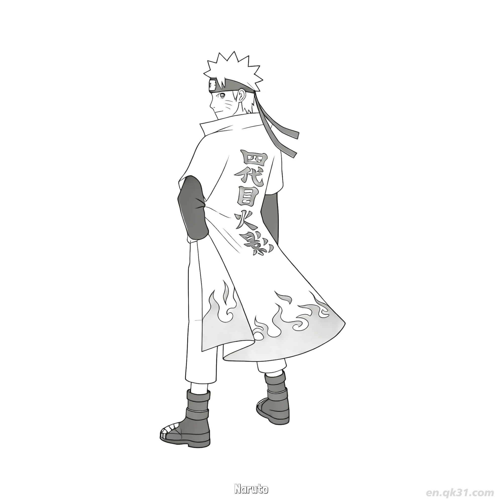 免费 鸣人漩涡经典下忍姿势火影忍者涂色页  简笔画涂色页