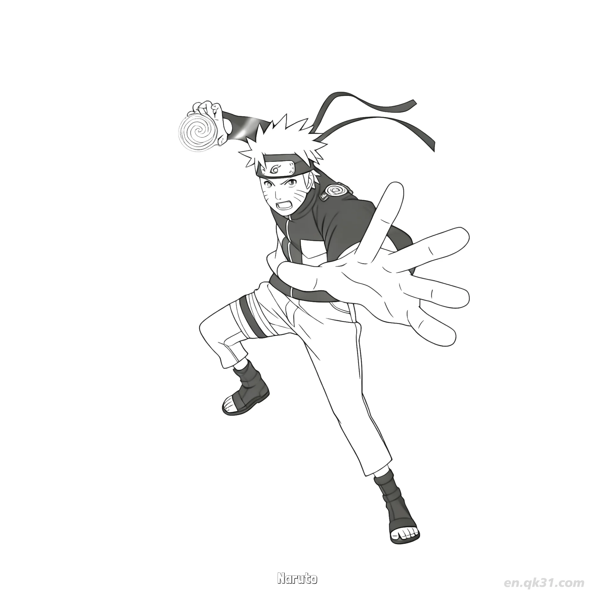 免费 鸣人漩涡动态全身火影忍者涂色页  简笔画涂色页