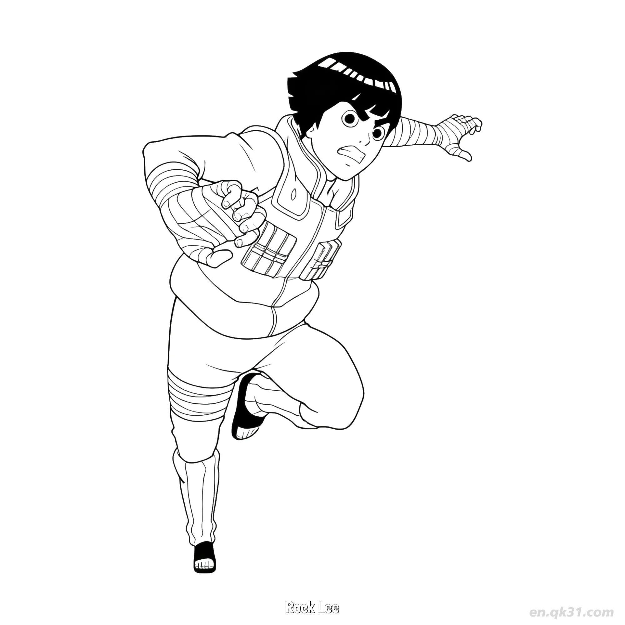 免费 李洛克下忍服装全视图火影忍者涂色页  简笔画涂色页