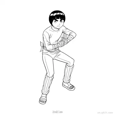 李洛克严肃脸特写火影忍者涂色页  – 免费可打印简笔画涂色画