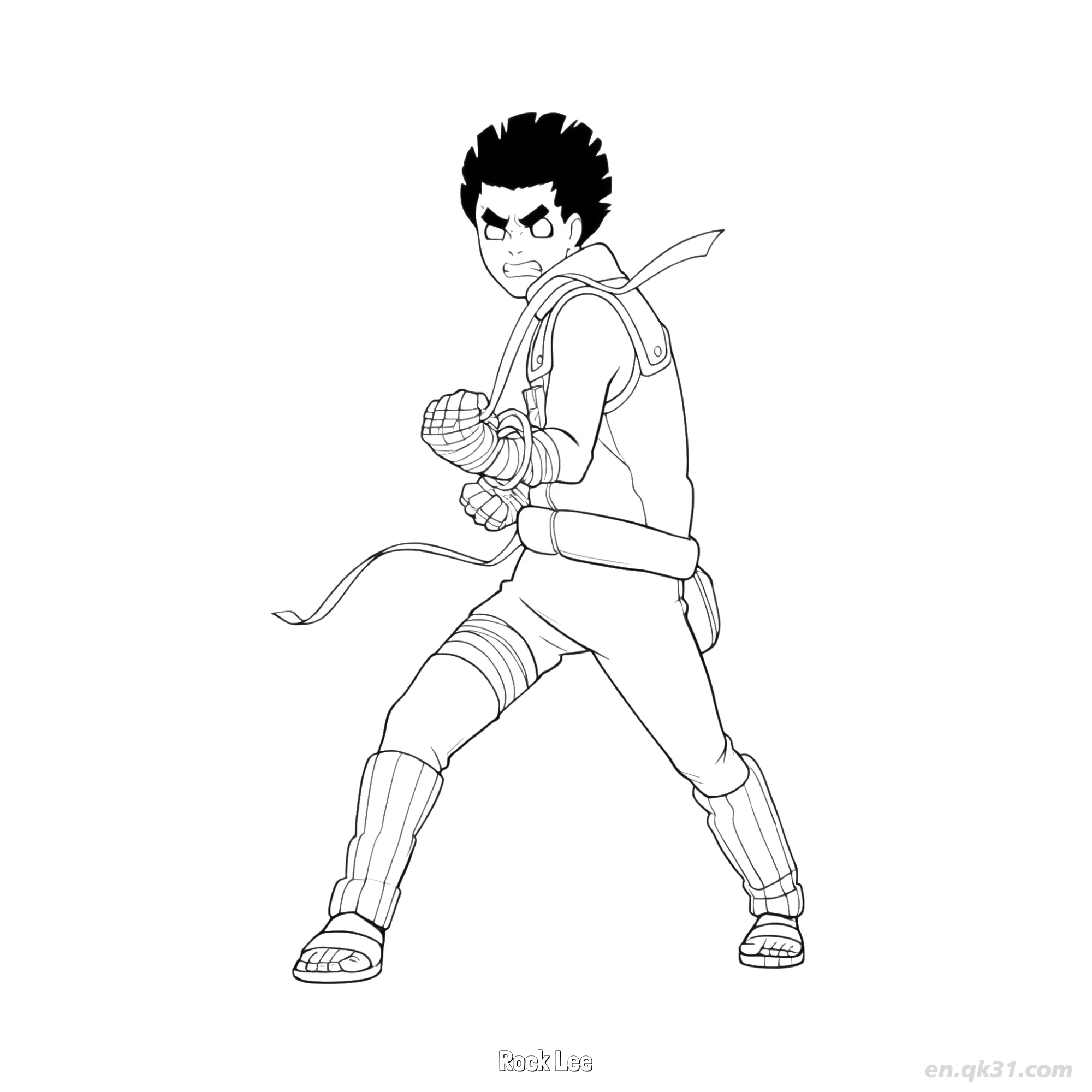 免费 李洛克侧面战斗姿势火影忍者涂色页  简笔画涂色页