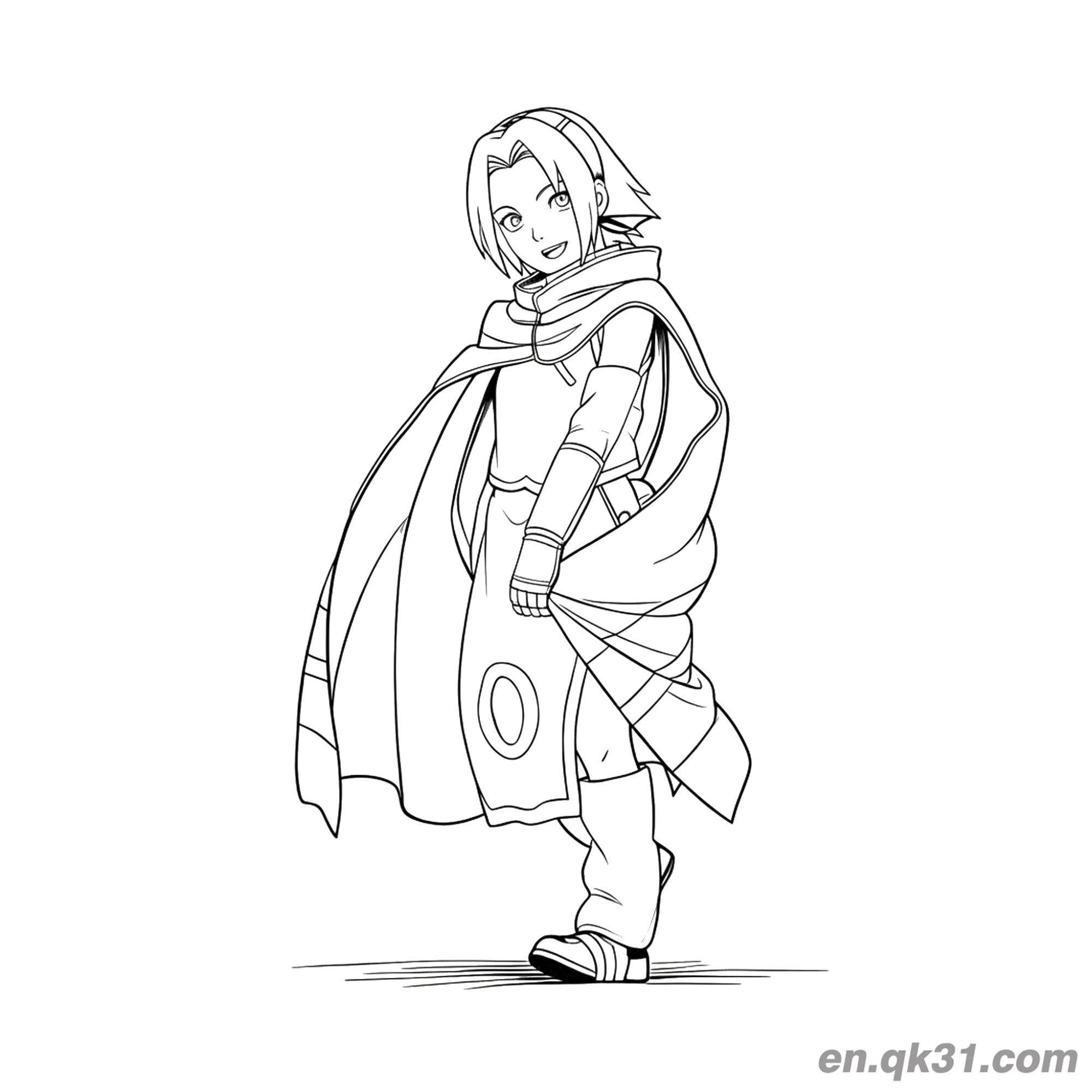 免费 春野樱披风装扮火影忍者涂色页 简笔画涂色页