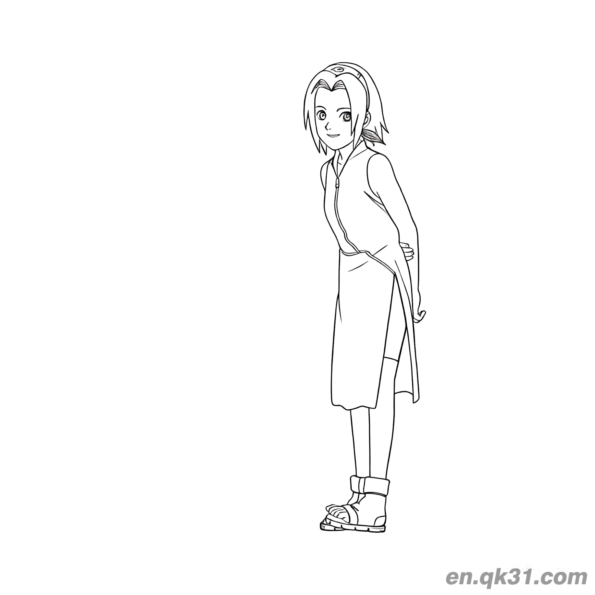 免费 春野樱休闲连衣裙装扮火影忍者涂色页 简笔画涂色页