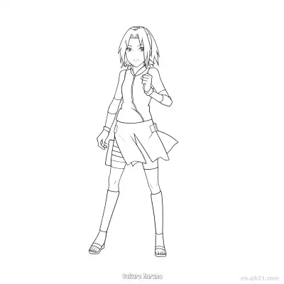 春野樱前跃攻击火影忍者涂色页  – 免费可打印简笔画涂色画