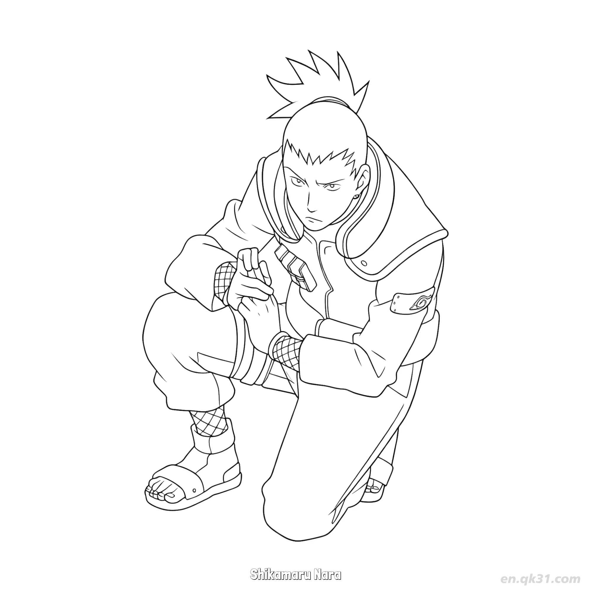 免费 奈良鹿丸手插口袋火影忍者涂色页  简笔画涂色页
