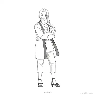 纲手全身战斗姿势火影忍者涂色页  – 免费可打印简笔画涂色画