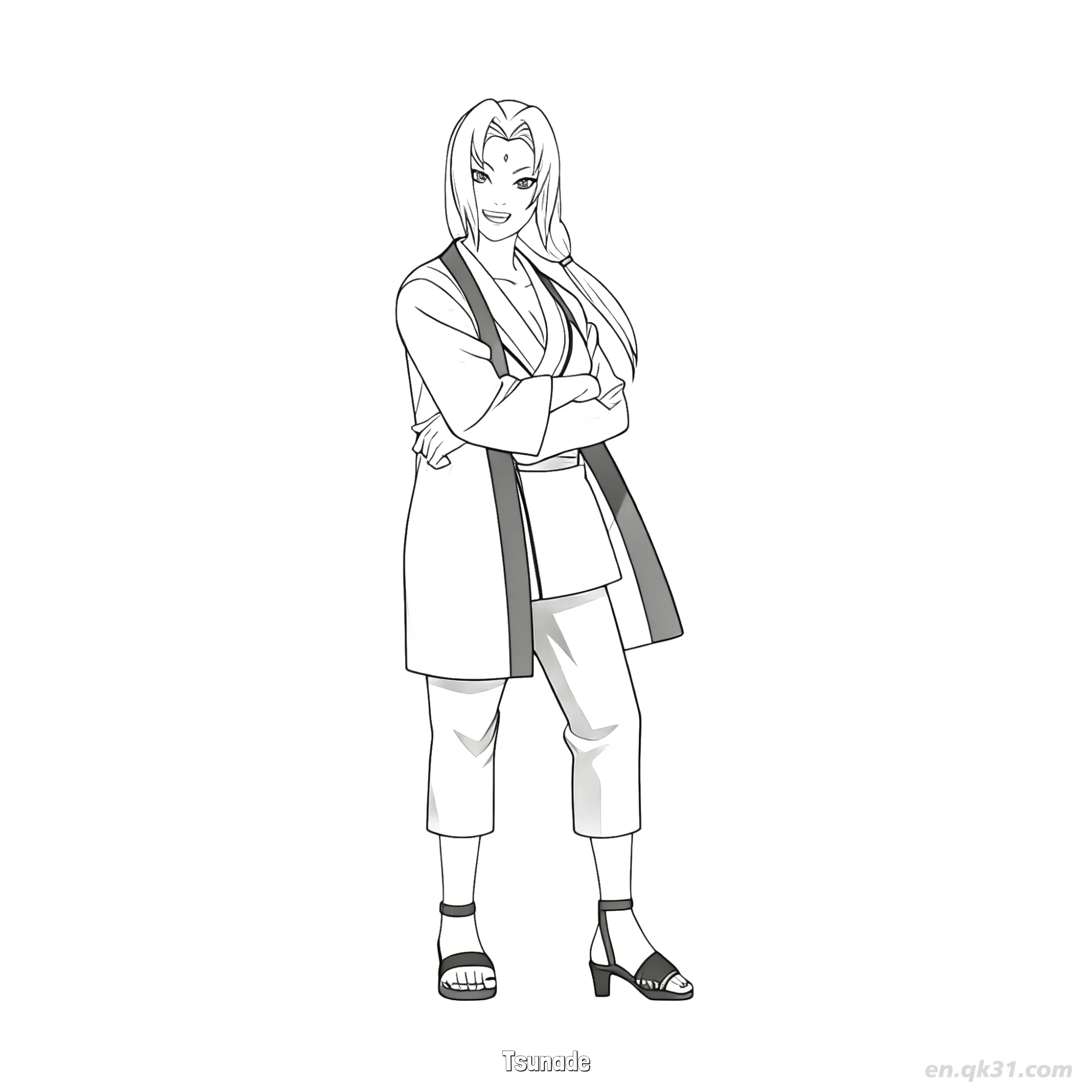 免费 纲手全身战斗姿势火影忍者涂色页  简笔画涂色页