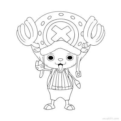 乔巴开心吐舌大帽子海贼王涂色  – 免费可打印简笔画涂色画