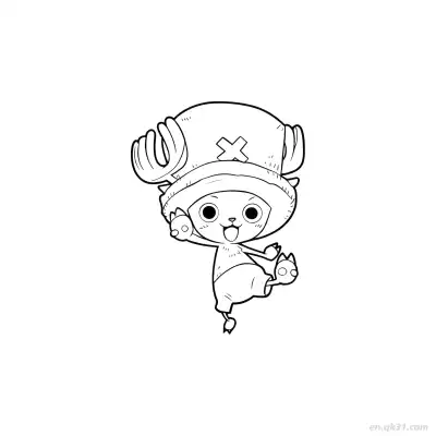 乔巴Q版可爱挥手海贼王涂色  – 免费可打印简笔画涂色画
