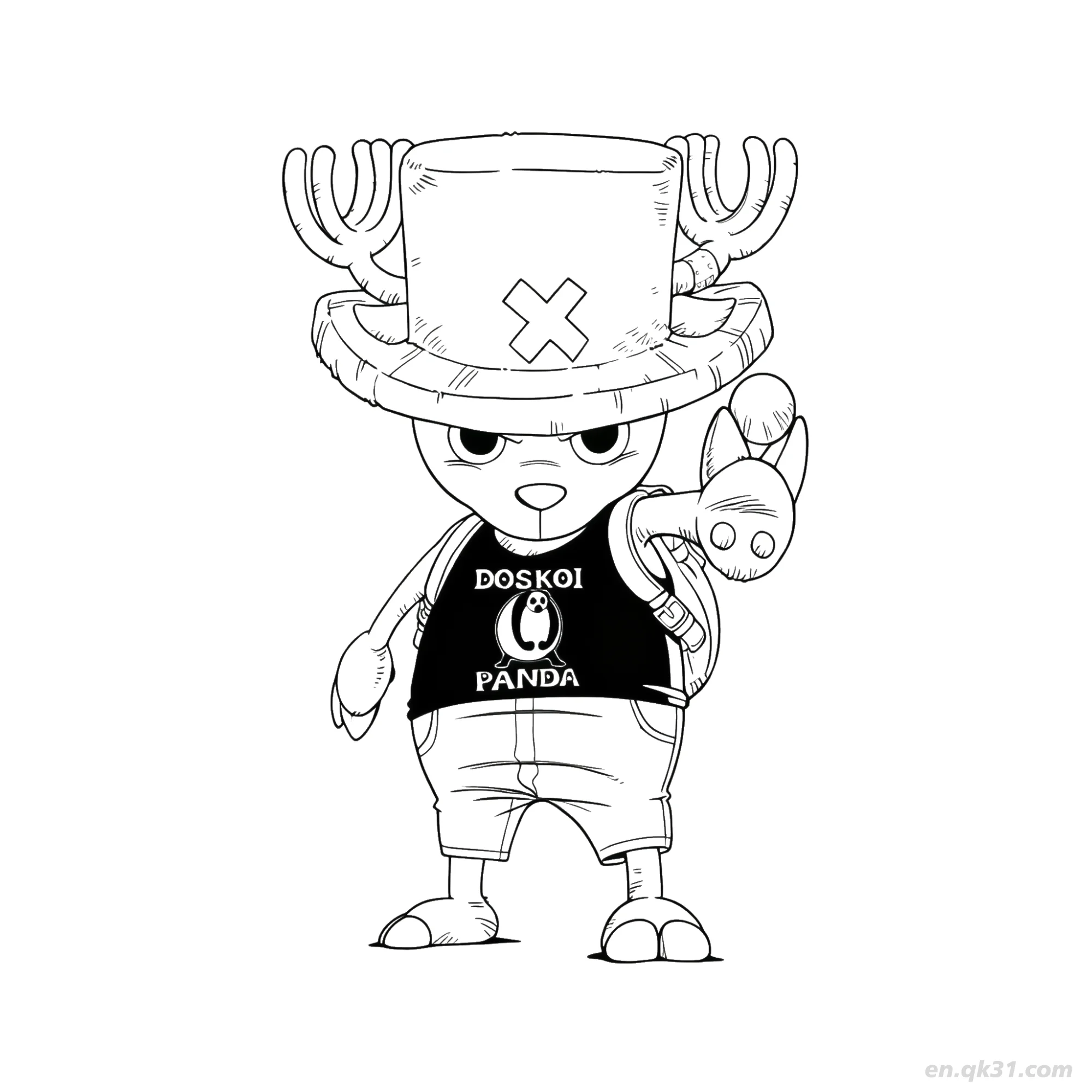 免费 乔巴Q版相扑熊猫站立海贼王涂色  简笔画涂色页