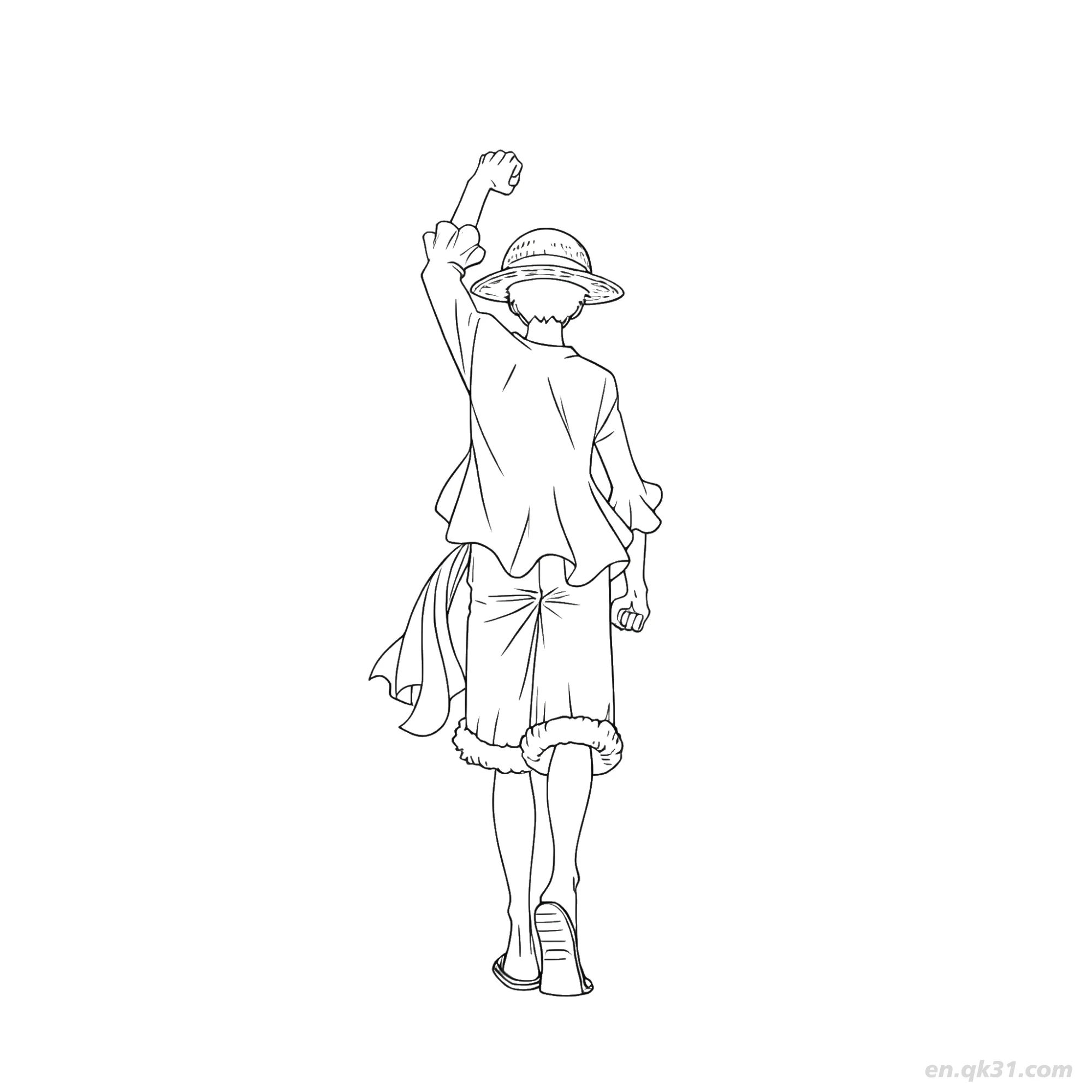 免费 路飞背面举手海贼王涂色  简笔画涂色页