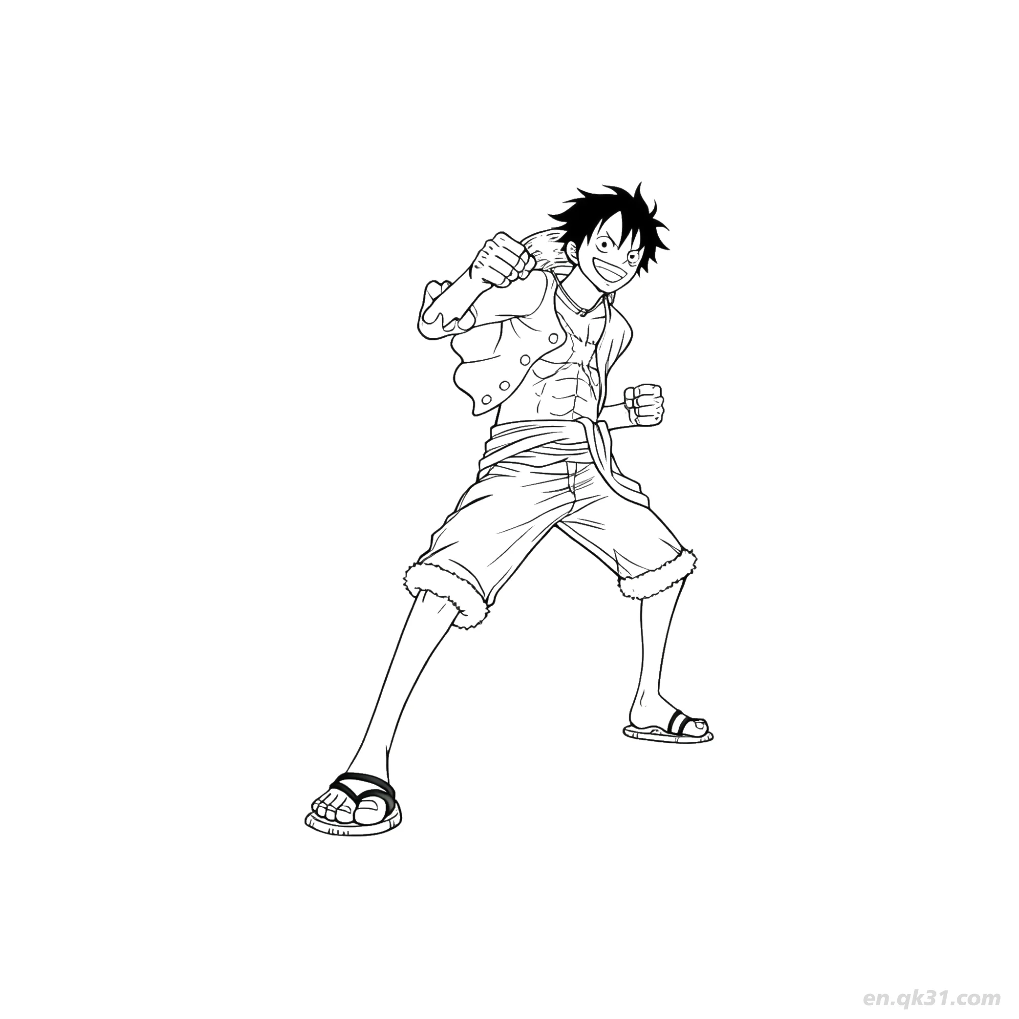 免费 路飞战斗宽站姿拳头海贼王涂色  简笔画涂色页