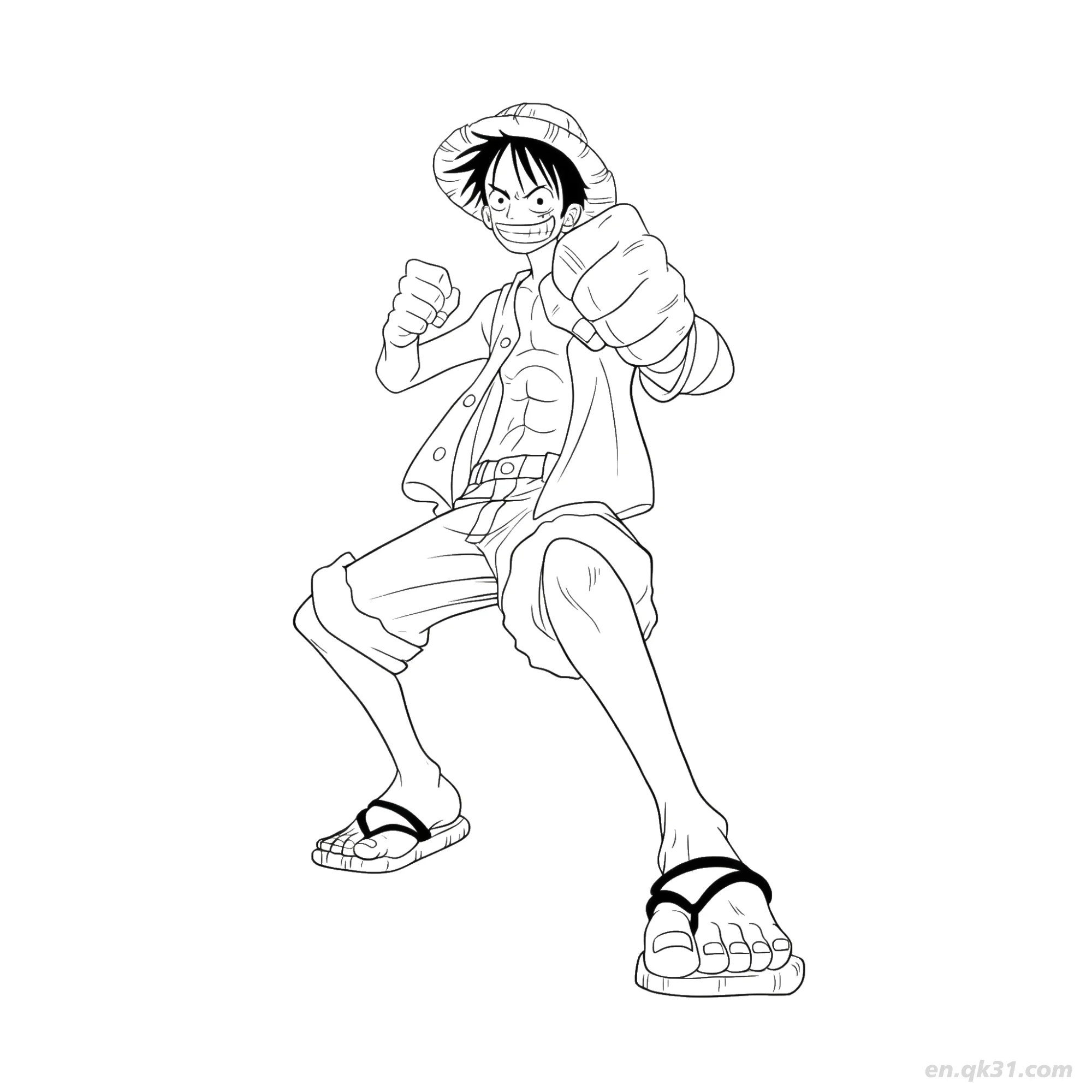 免费 路飞前冲出拳全身海贼王涂色  简笔画涂色页