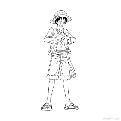 路飞全身握拳站立海贼王涂色  – 免费可打印简笔画涂色画