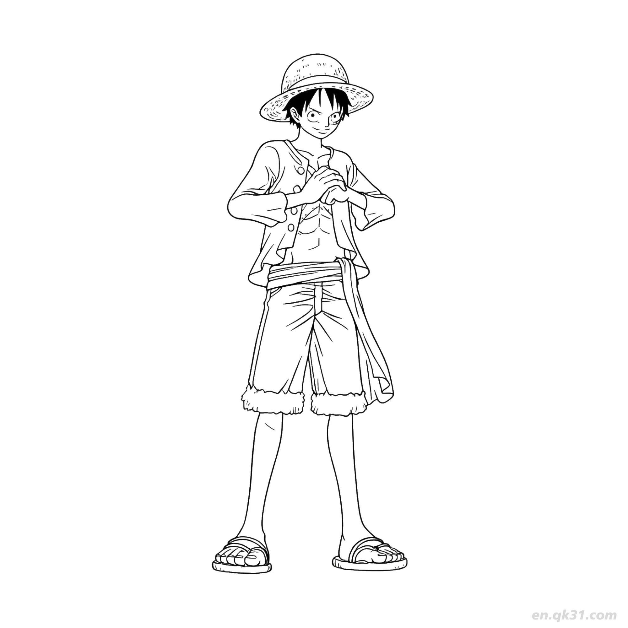 免费 路飞全身握拳站立海贼王涂色  简笔画涂色页