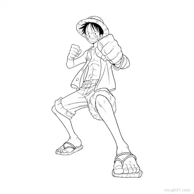 路飞全身出拳姿势海贼王涂色  – 免费可打印简笔画涂色画