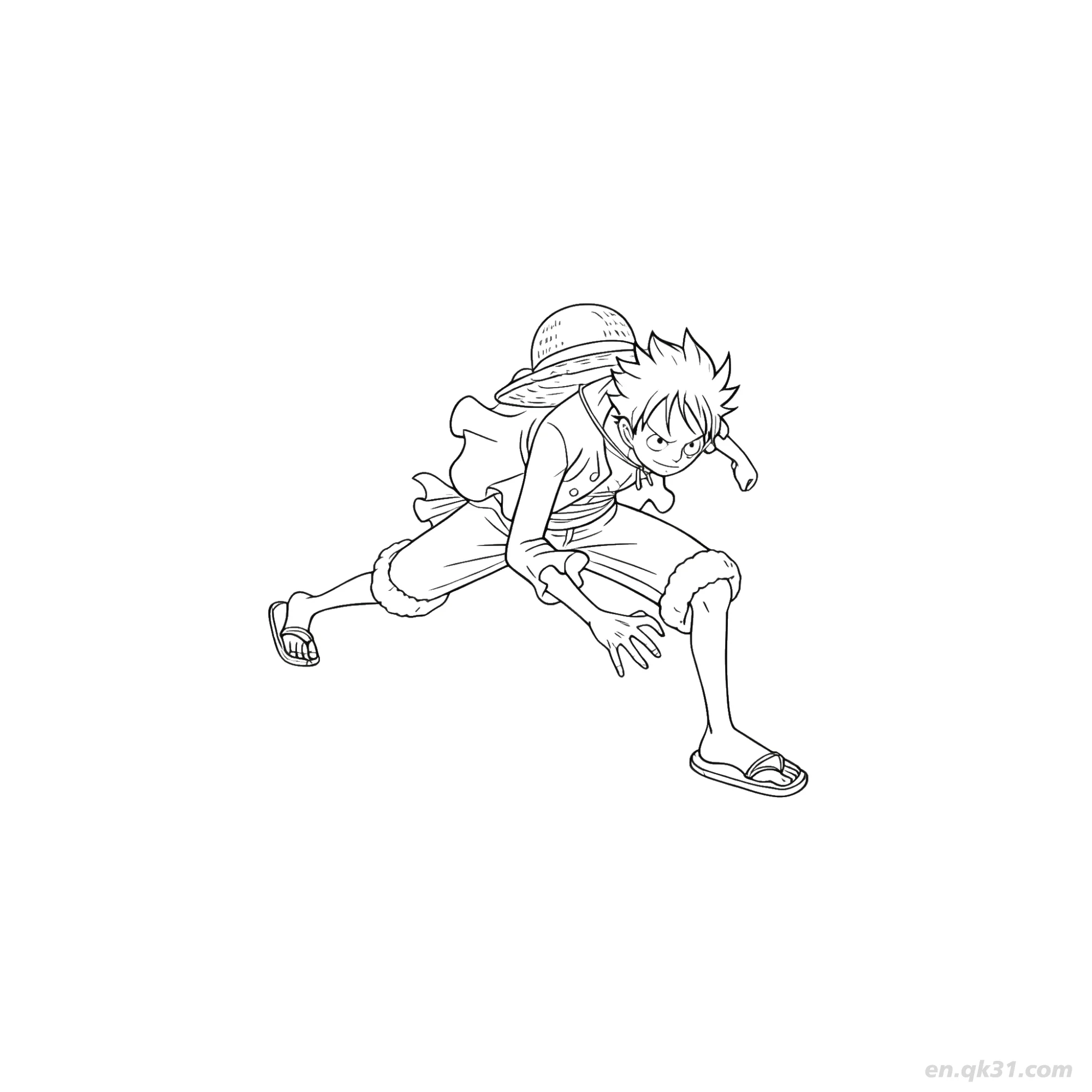 免费 路飞前冲攻击姿势海贼王涂色  简笔画涂色页