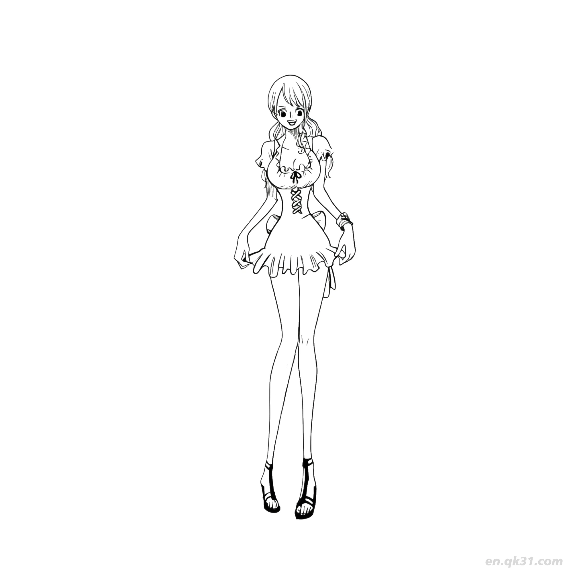 免费 娜美可爱褶边连衣裙全身海贼王涂色  简笔画涂色页