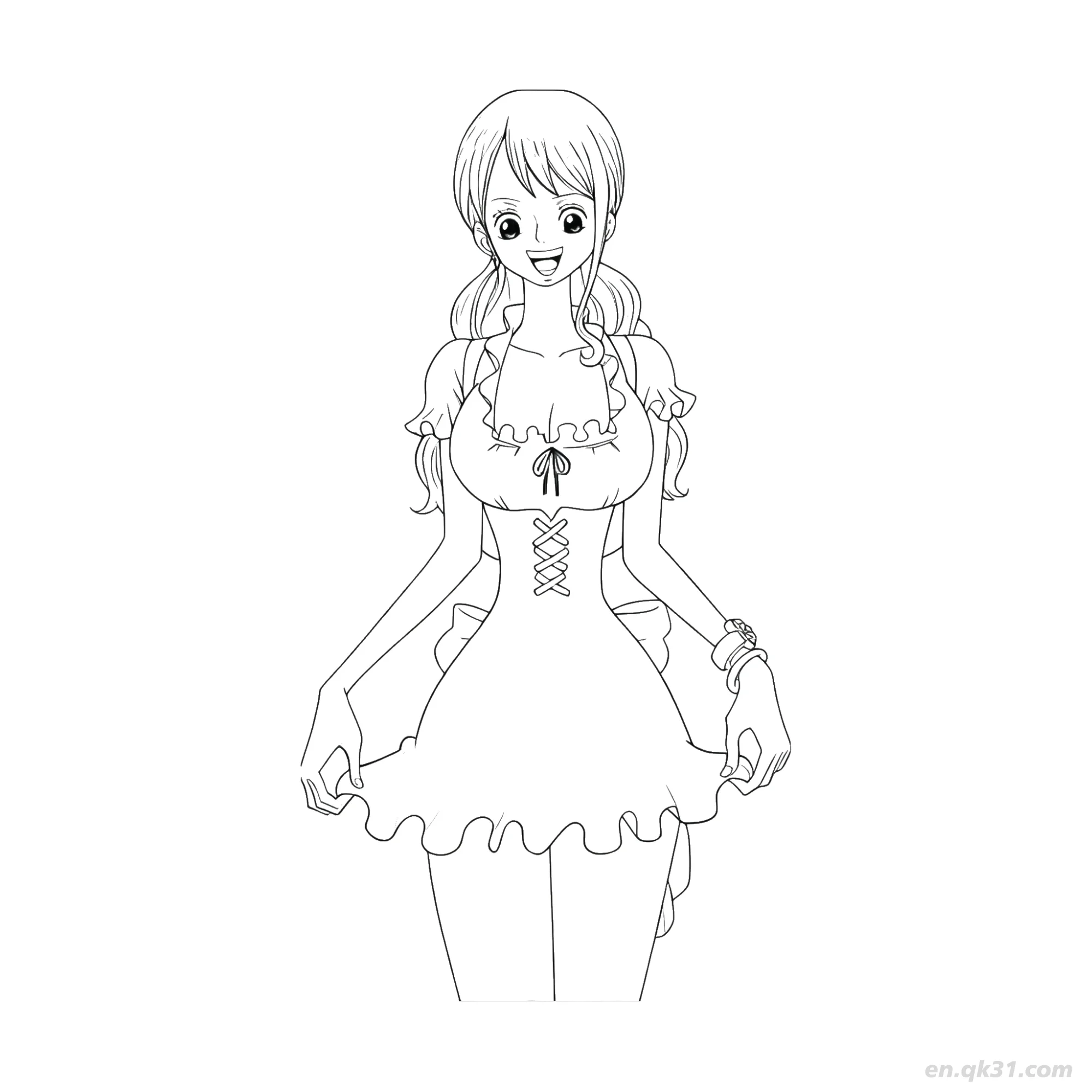 免费 娜美可爱女仆装半身海贼王涂色  简笔画涂色页