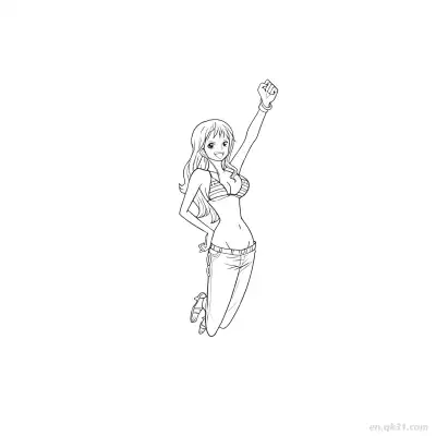 娜美跳跃胜利姿势比基尼海贼王涂色  – 免费可打印简笔画涂色画