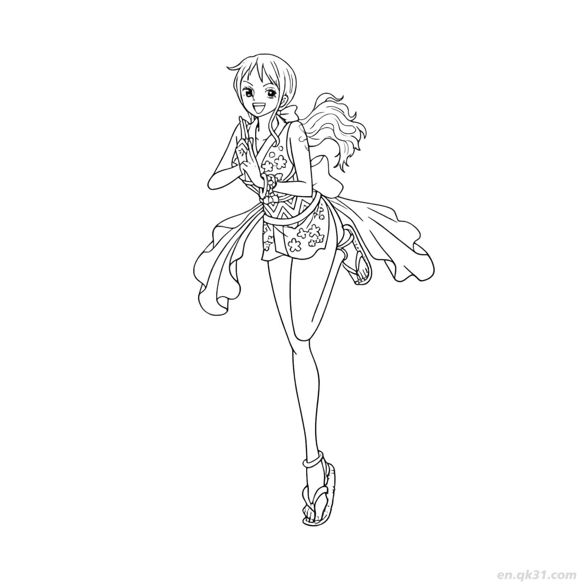 免费 娜美和之国和服鞠躬优雅海贼王涂色  简笔画涂色页