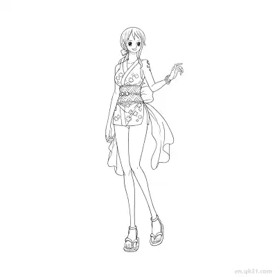 娜美和之国和服全身站立海贼王涂色  – 免费可打印简笔画涂色画