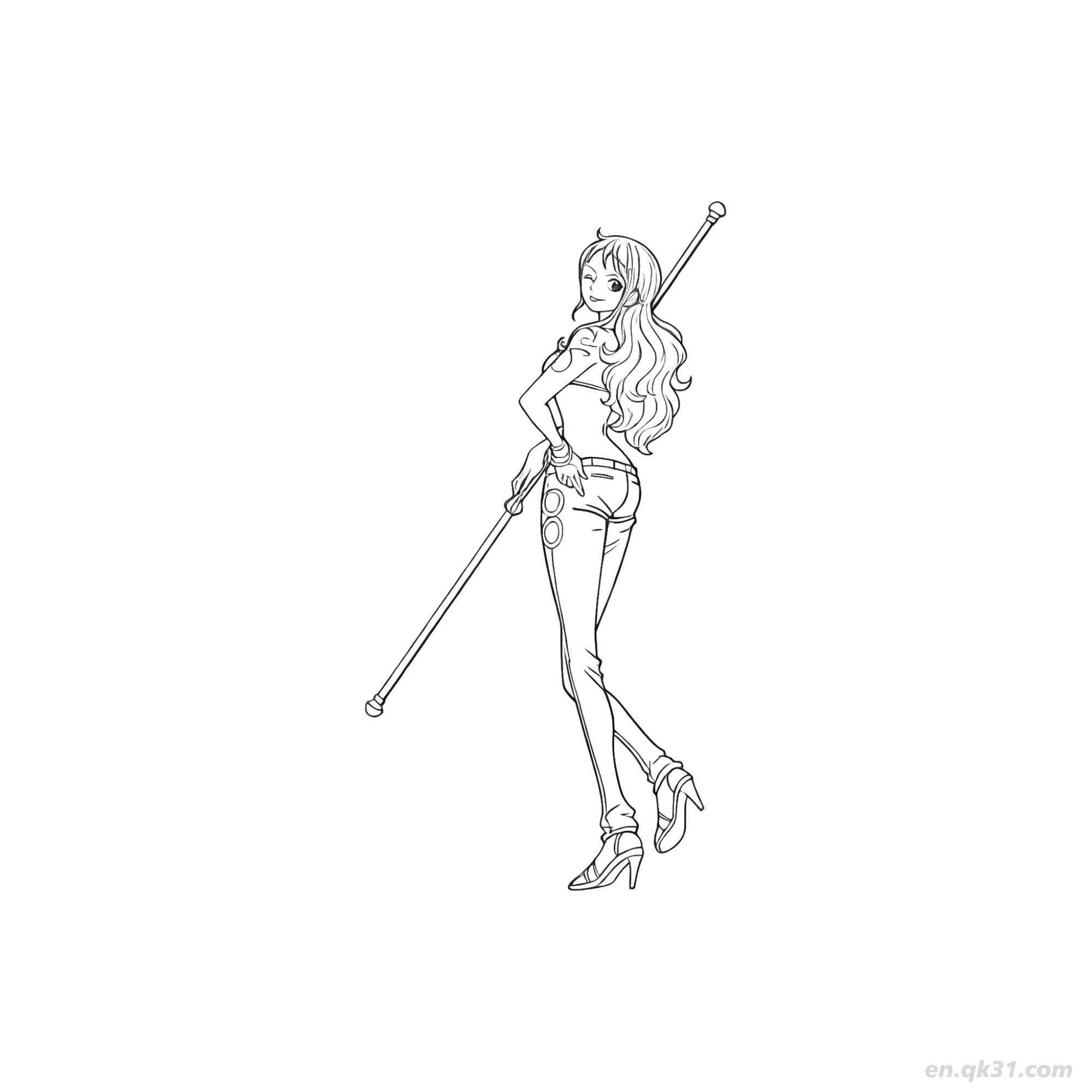 免费 娜美眨眼天候棒背面海贼王涂色  简笔画涂色页