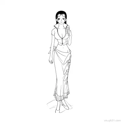 妮可·罗宾全身优雅站立海贼王涂色  – 免费可打印简笔画涂色画
