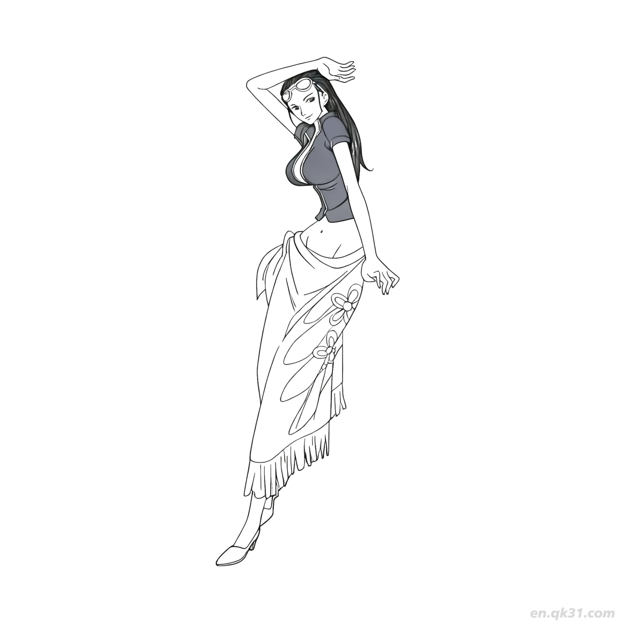 免费 妮可·罗宾性感侧面姿势眼镜海贼王涂色  简笔画涂色页