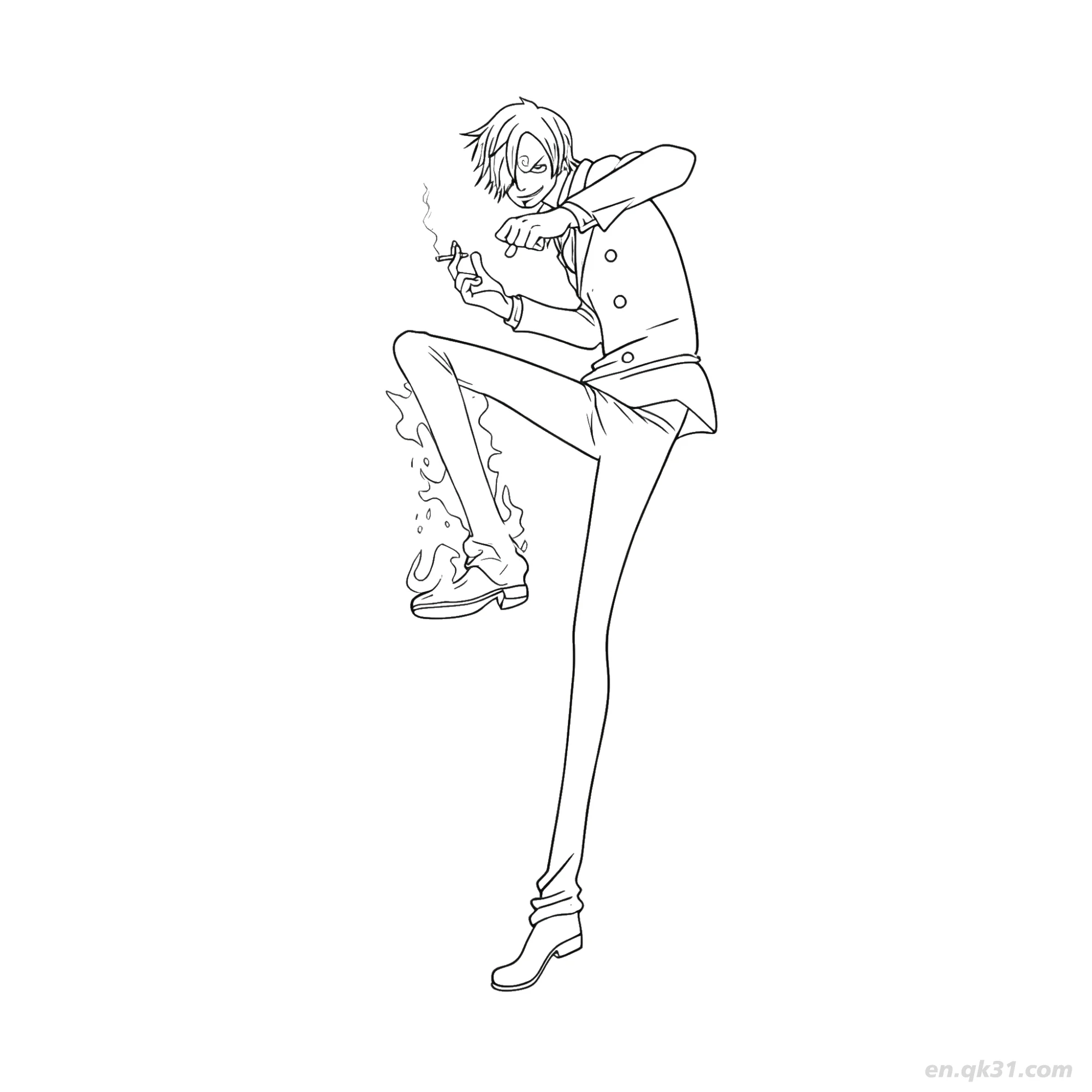免费 山治恶魔风脚踢击动作海贼王涂色  简笔画涂色页