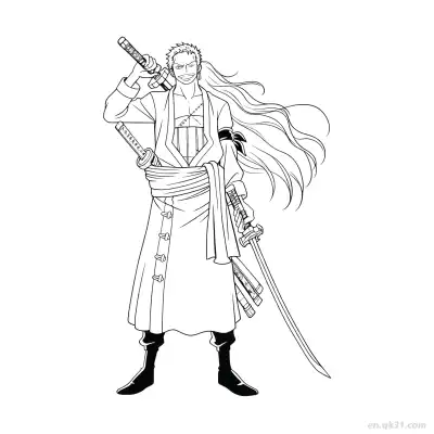特拉法尔加·罗战斗准备站立海贼王涂色  – 免费可打印简笔画涂色画