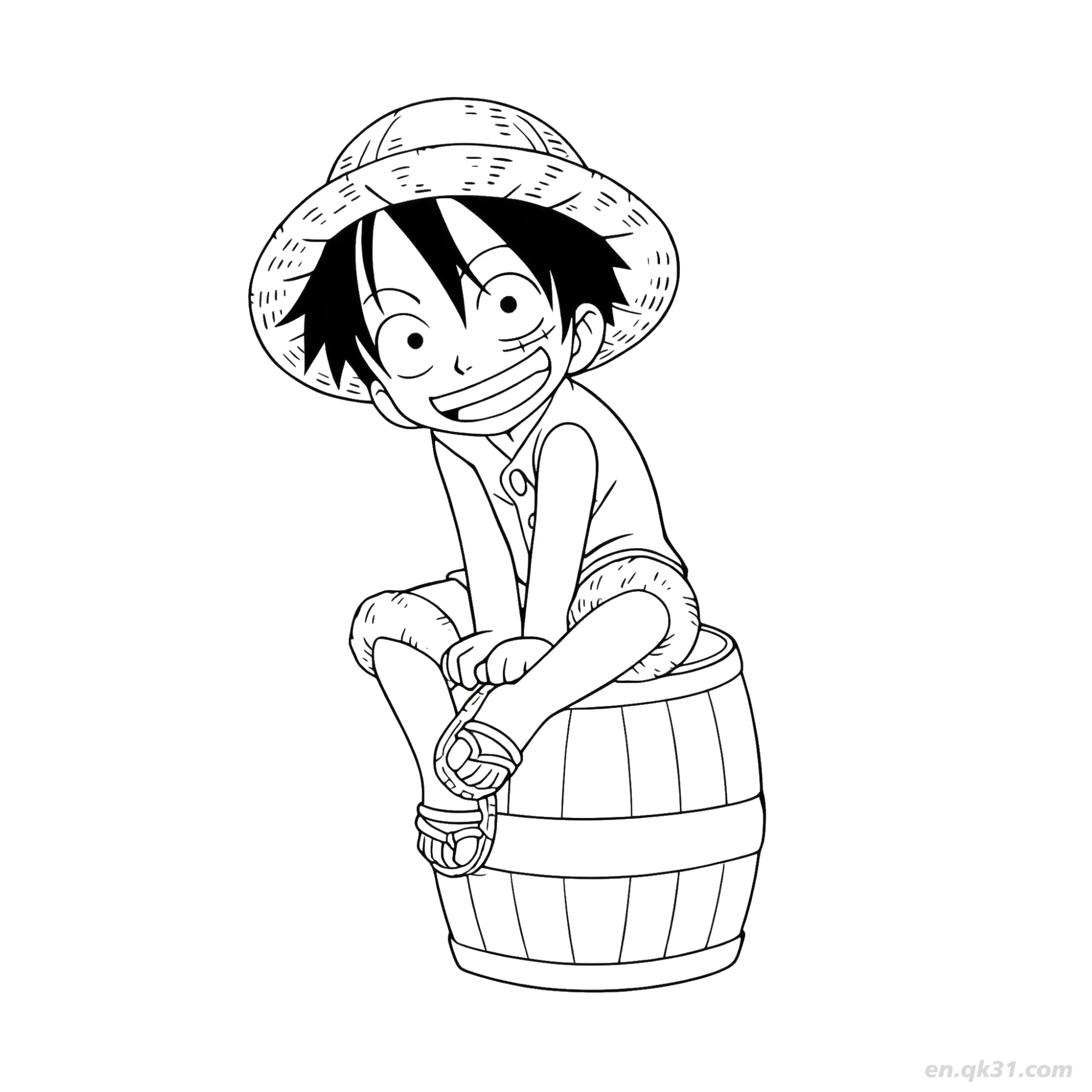 免费 小路飞坐在桶上可爱海贼王涂色  简笔画涂色页