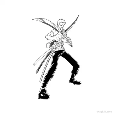 索隆双刀交叉战斗海贼王涂色  – 免费可打印简笔画涂色画