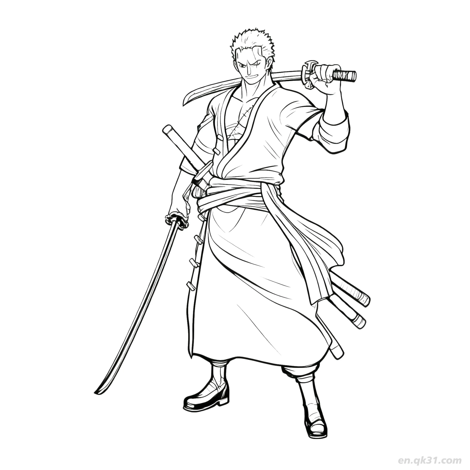 免费 索隆和之国和服拔剑海贼王涂色  简笔画涂色页