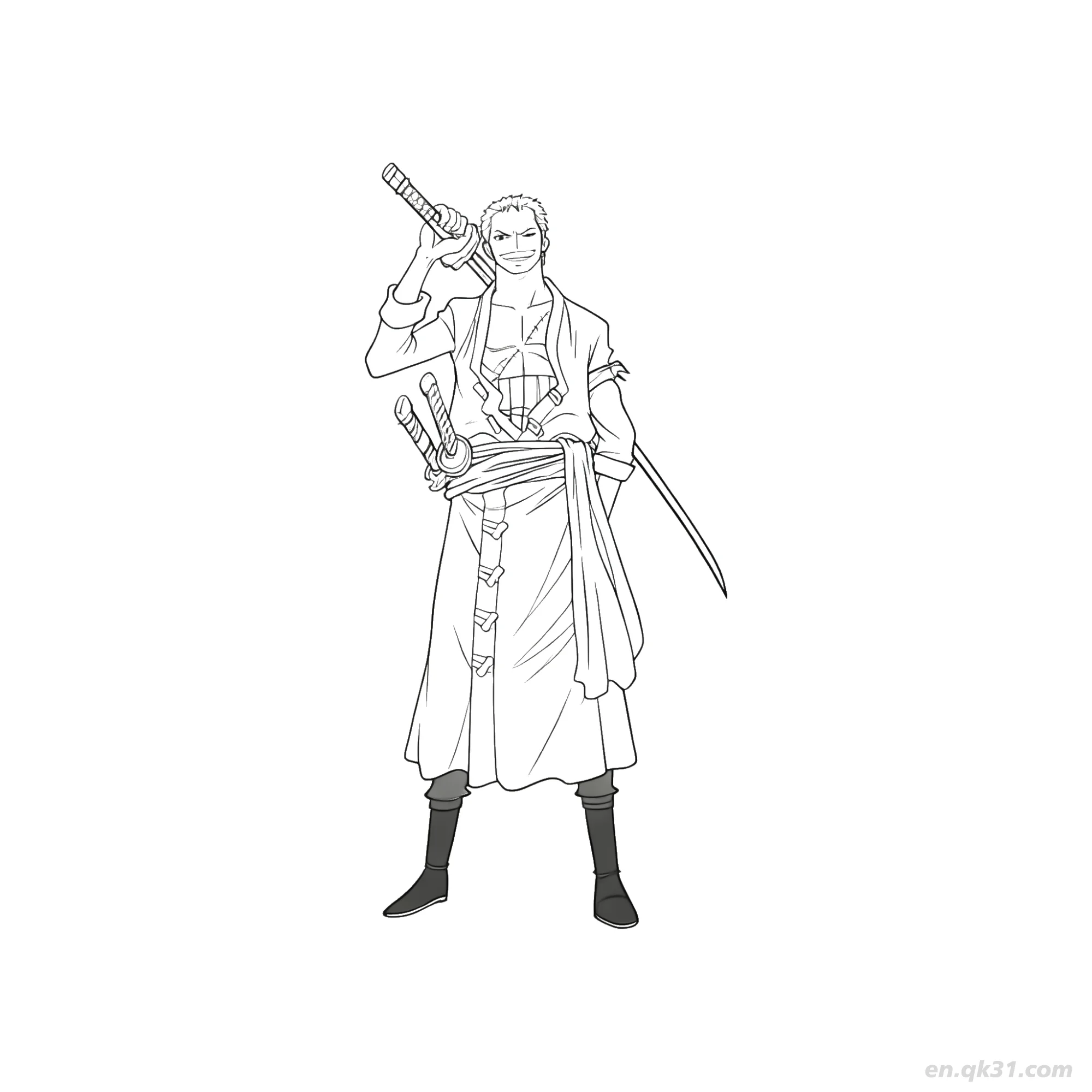免费 索隆和之国和服剑肩海贼王涂色  简笔画涂色页