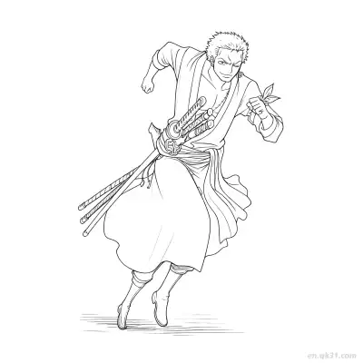 索隆和之国奔跑全身动作海贼王涂色  – 免费可打印简笔画涂色画